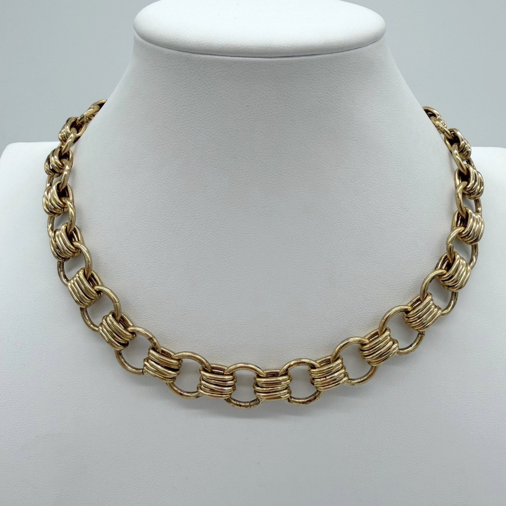 Vintage‎ Gold Tone Coil Wrapped Link Necklace Chunky Retro Statement Chain